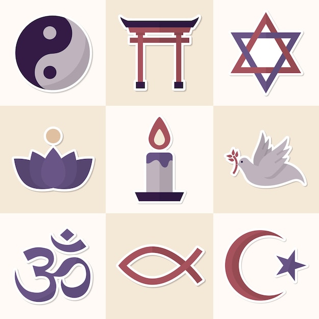 Conjunto de pegatinas de símbolos religiosos mixtos vector