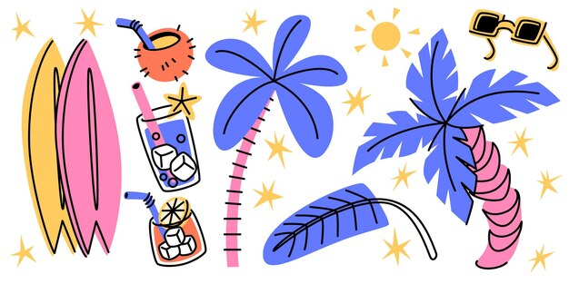 Conjunto de pegatinas tropicales retro