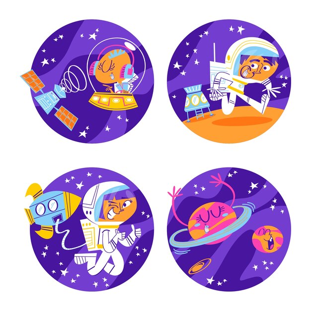 Conjunto de pegatinas de universo de diseño plano