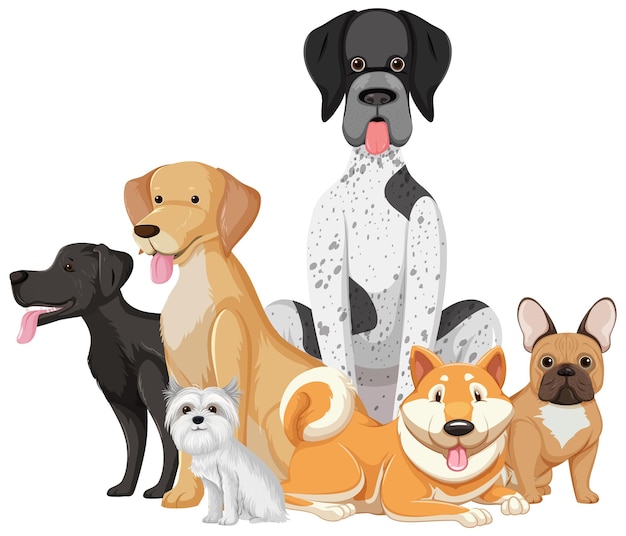 Vector gratuito conjunto, de, perro, razas de perros, caricatura