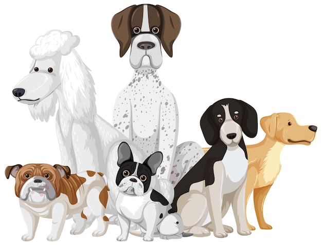 Vector gratuito conjunto, de, perro, razas de perros, caricatura