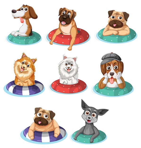 Vector gratuito conjunto de perros en anillo flotante