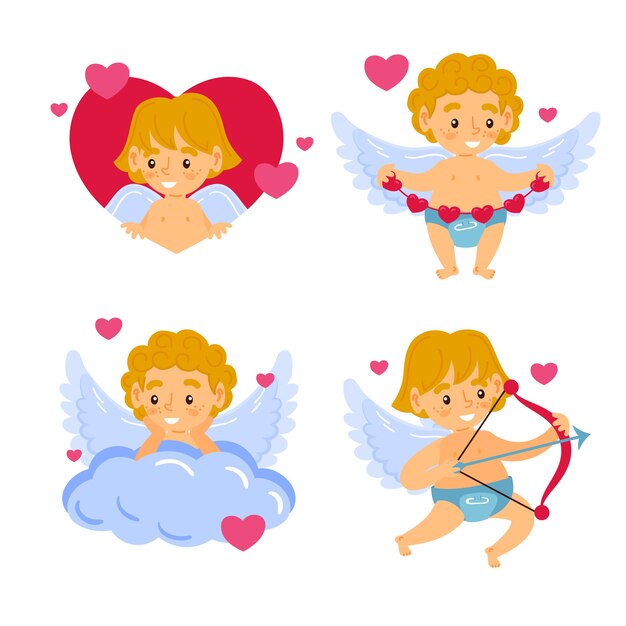 Conjunto de personaje de Cupido ángel dibujado a mano