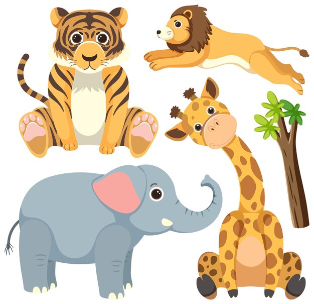 Conjunto de personaje de dibujos animados de animales lindos simples