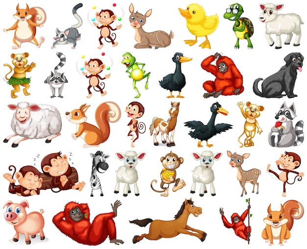 Vector gratuito conjunto de personaje de dibujos animados de animales