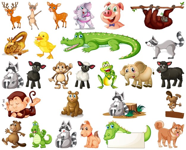 Conjunto de personaje de dibujos animados de animales