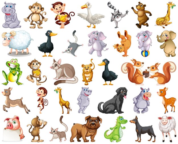 Conjunto de personaje de dibujos animados de animales