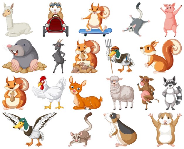 Conjunto de personaje de dibujos animados de animales