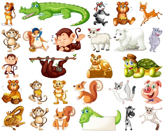 Conjunto de personaje de dibujos animados de animales