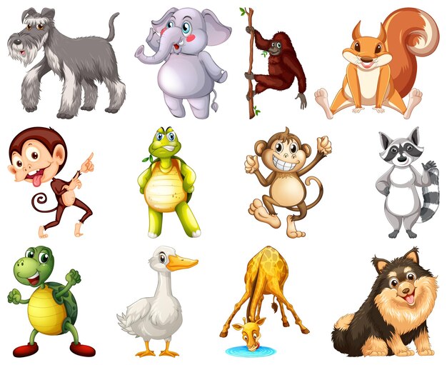 Conjunto de personaje de dibujos animados de animales
