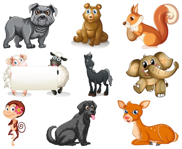 Vector gratuito conjunto de personaje de dibujos animados de animales