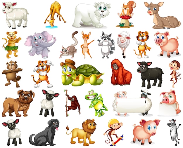 Vector gratuito conjunto de personaje de dibujos animados de animales