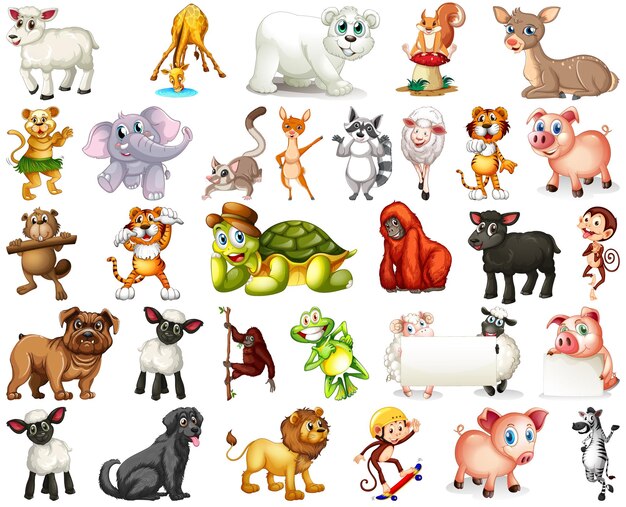 Conjunto de personaje de dibujos animados de animales