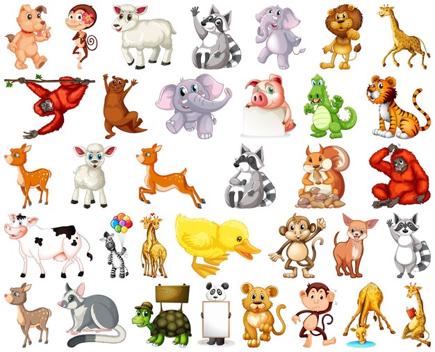 Conjunto de personaje de dibujos animados de animales