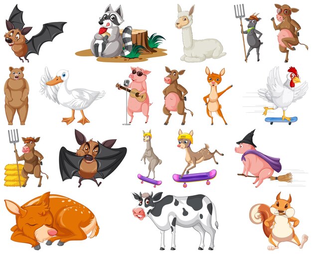 Conjunto de personaje de dibujos animados de animales