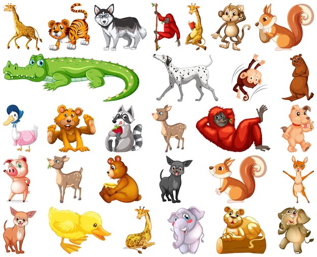 Conjunto de personaje de dibujos animados de animales