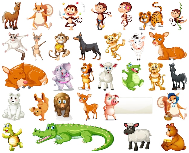 Vector gratuito conjunto de personaje de dibujos animados de animales