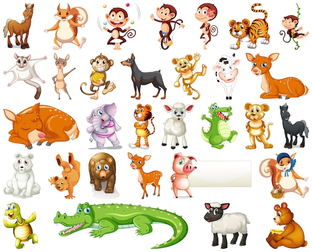Conjunto de personaje de dibujos animados de animales