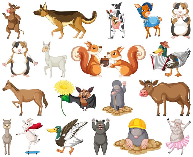 Conjunto de personaje de dibujos animados de animales