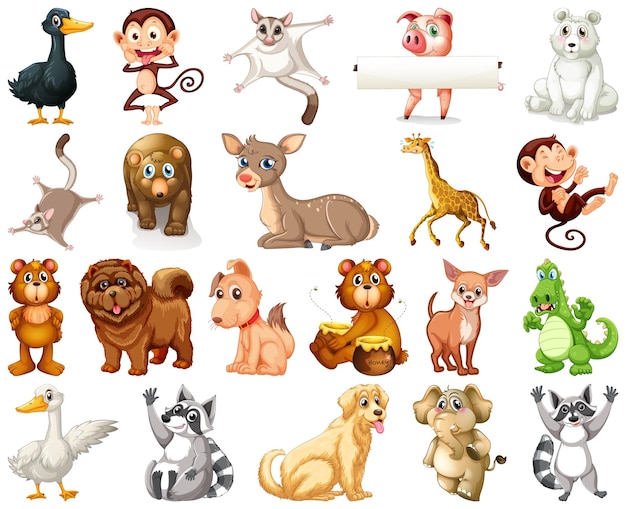 Conjunto de personaje de dibujos animados de animales