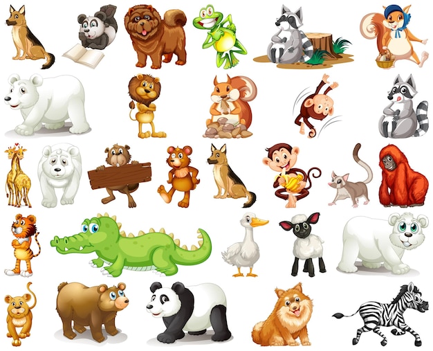 Vector gratuito conjunto de personaje de dibujos animados de animales