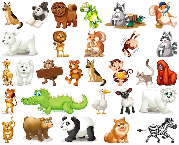 Conjunto de personaje de dibujos animados de animales