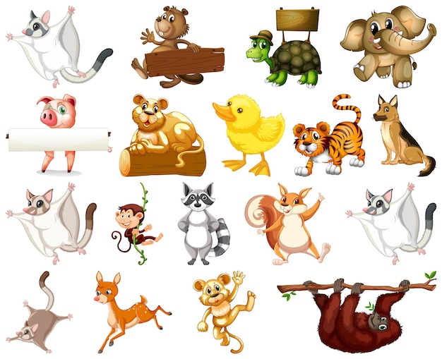 Vector gratuito conjunto de personaje de dibujos animados de animales