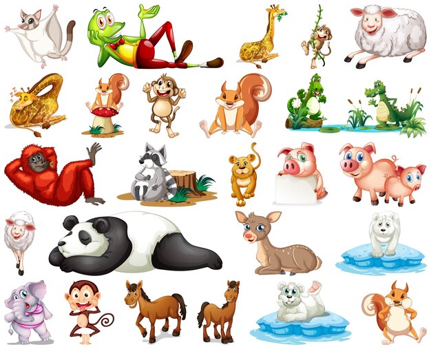 Conjunto de personaje de dibujos animados de animales