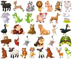 Vector gratuito conjunto de personaje de dibujos animados de animales