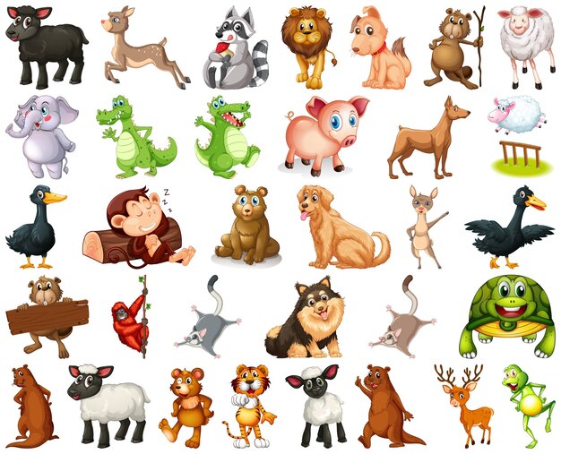 Conjunto de personaje de dibujos animados de animales