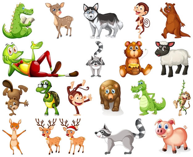 Conjunto de personaje de dibujos animados de animales
