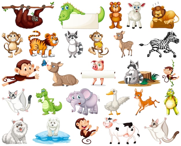 Conjunto de personaje de dibujos animados de animales