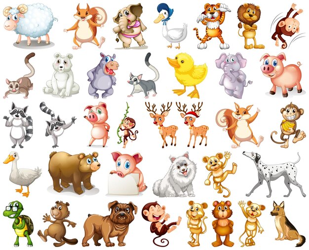 Conjunto de personaje de dibujos animados de animales