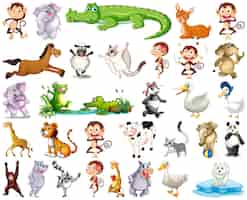 Vector gratuito conjunto de personaje de dibujos animados de animales