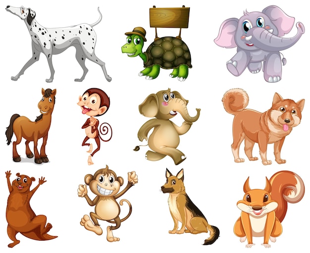 Vector gratuito conjunto de personaje de dibujos animados de animales