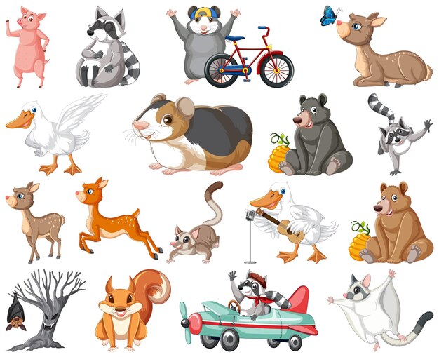 Conjunto de personaje de dibujos animados de animales