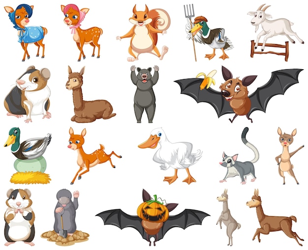 Conjunto de personaje de dibujos animados de animales