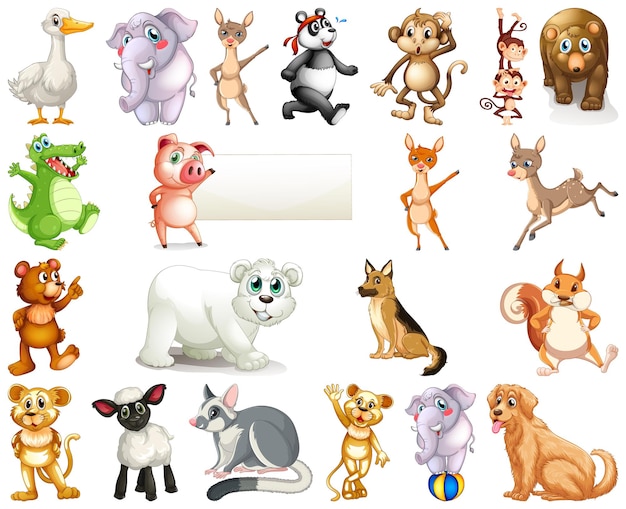 Vector gratuito conjunto de personaje de dibujos animados de animales