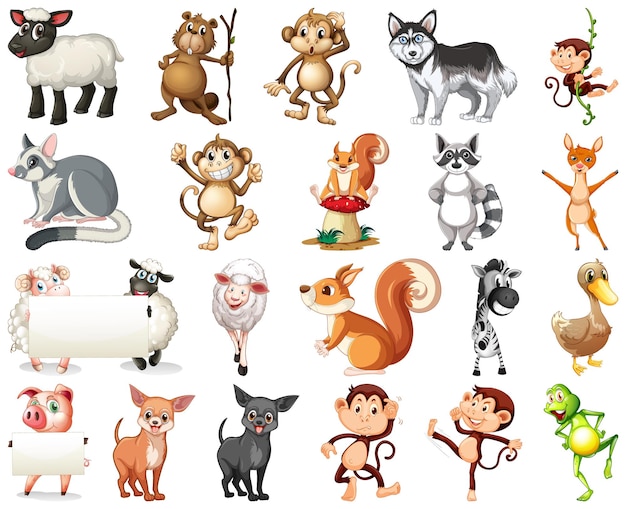 Conjunto de personaje de dibujos animados de animales