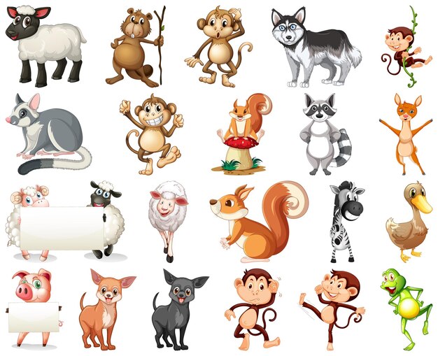 Conjunto de personaje de dibujos animados de animales