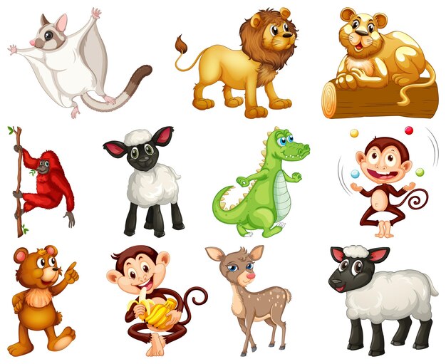 Conjunto de personaje de dibujos animados de animales