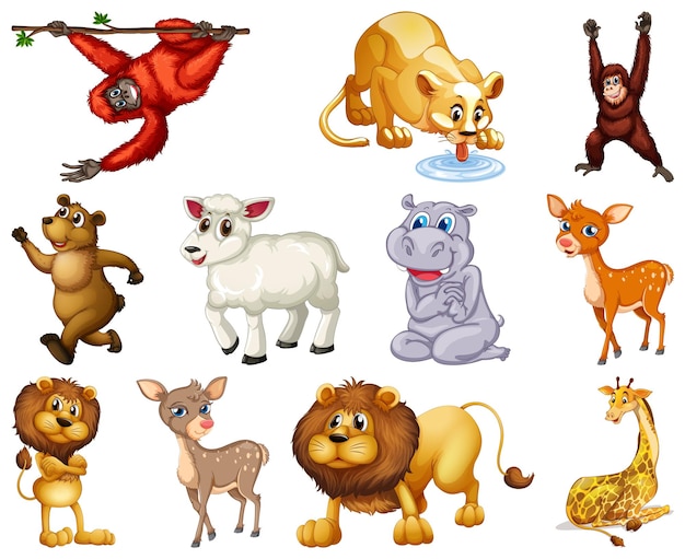 Vector gratuito conjunto de personaje de dibujos animados de animales