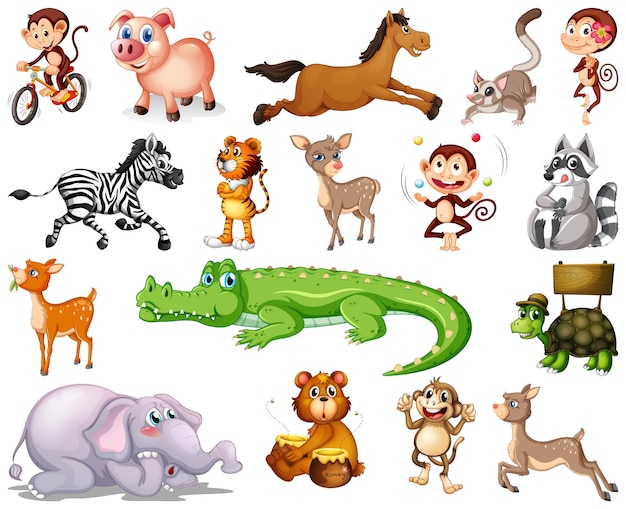 Conjunto de personaje de dibujos animados de animales