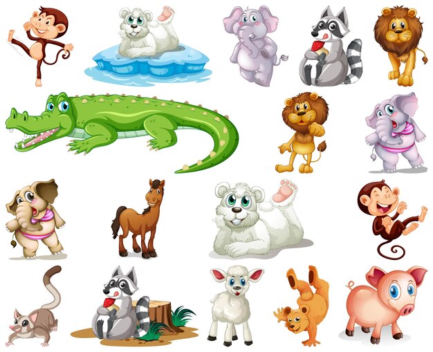 Conjunto de personaje de dibujos animados de animales