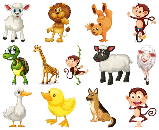 Conjunto de personaje de dibujos animados de animales