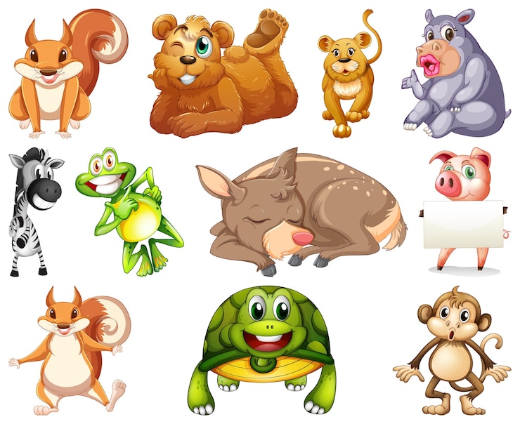 Vector gratuito conjunto de personaje de dibujos animados de animales