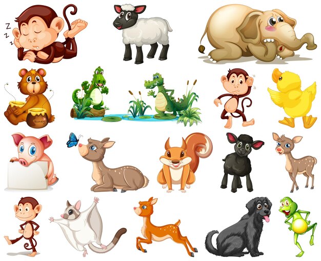Conjunto de personaje de dibujos animados de animales