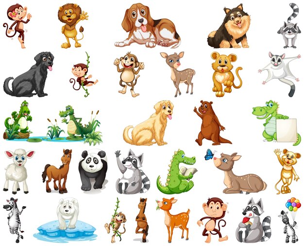 Conjunto de personaje de dibujos animados de animales