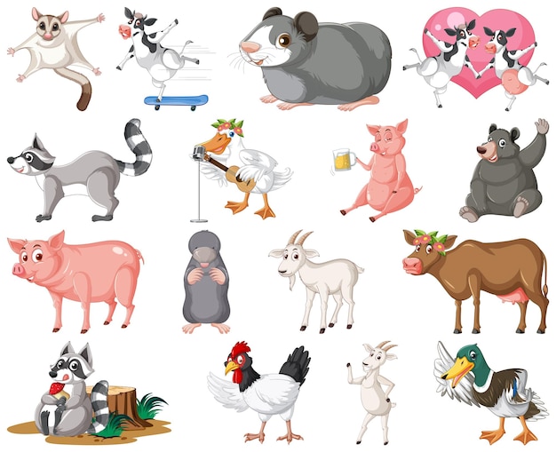 Conjunto de personaje de dibujos animados de animales