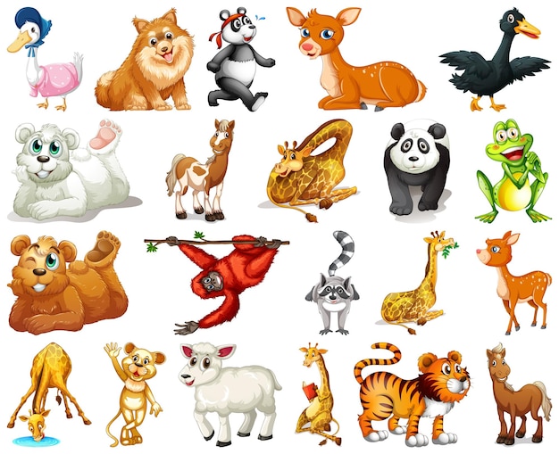 Vector gratuito conjunto de personaje de dibujos animados de animales